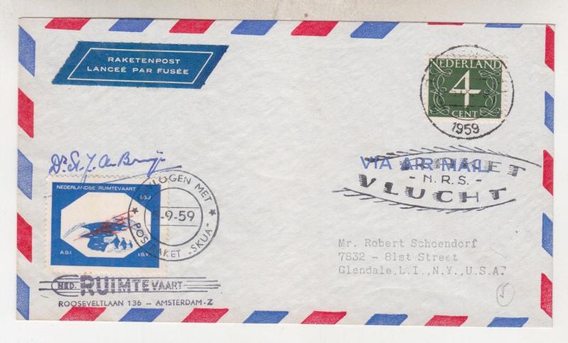 NETHERLANDS, 1959 Rocket Mail signed cover  SKUA , perf.