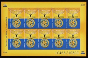 AUSTRALIA 2005 Rotary Anniv $5 imperf sheetlet. MNH **. Retail $30.