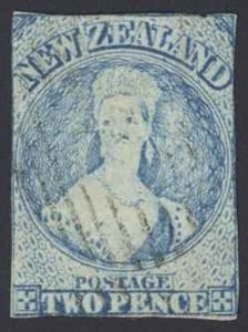 New Zealand Sc# 12 Used 1862-1863 2p deep blue Queen Victoria (large star wmk)