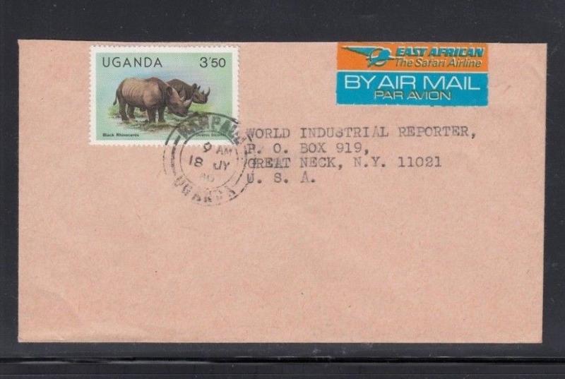 Air Mail Cover Kampala Uganda to USA East African Airline Label 