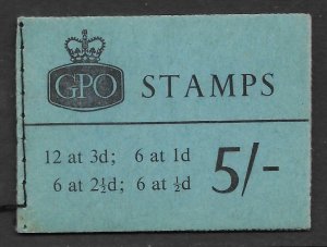 H58p 5/- Wilding Blue Phosphor GPO booklet - Sept 1962 Complete Booklet 