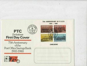 Zimbabwe 1980 75th Ann. of Post Office Savings Bank FDC Stamps Cover ref 22875
