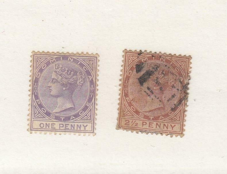 DOMINICA (MK6267) # 5-6  VF-USED 1,2 1/2p  QUEEN VICTORIA STAMPS CAT VALUE $43 