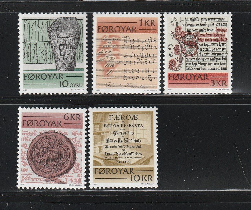 Faroe Islands 65-69 Set MNH Historic Writings