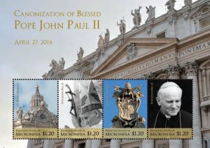 Micronesia- Canonization of the Blessed Pope John Paul II Stamp - Sheet of 4 MNH