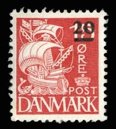 Faroe Islands #4 Cat$60+ (for hinged), 1940 20o on 15o, never hinged, light c...