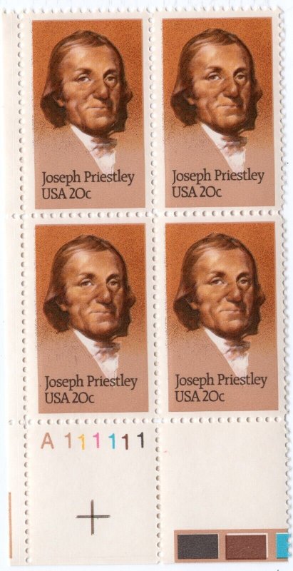 Scott #2038 Joseph Priestly (Chemistry) Plate Block of 4 Stamps - MNH