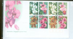 Australia  1681-1684 1998 orchids, set of 4, joint issue with singapore, 858-861, on an unaddressed, cacheted FDC