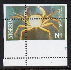 Nigeria 1994 Crabs (Geryon) N1 single with superb misplac...