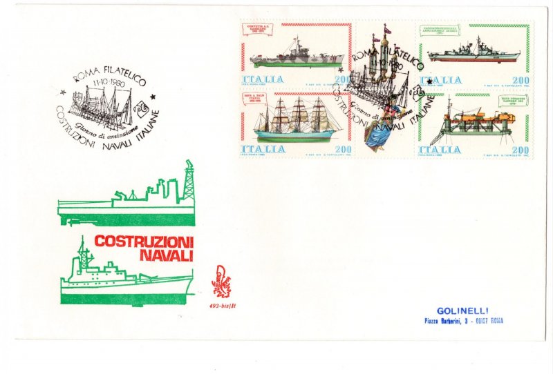 Italy 1980 Block ships on FDC venetia travelled