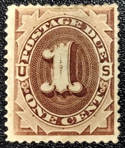 Scott Stamp# J8 - 1879 1¢ Scarce Deep Brown.  MHR, OG.  SCV $16,000.00