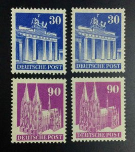 MOMEN: GERMANY SC #649a,657a P14 2 SHADES 1948-51 MINT OG NH LOT #63500