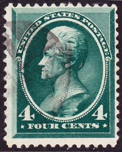 Scott 211, Used, 4c Green Jackson Banknote, Light Cancel