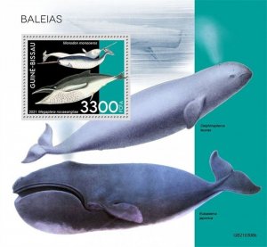 Guinea-Bissau - 2021 Whales, Humpback, Narwhal - Stamp Souvenir Sheet GB210308b