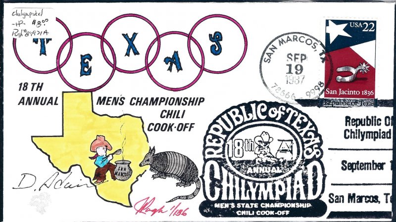 Rare Pugh Designed and Painted Texas Chili Cookoff FDC -only 74 created...