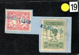 DUTCH EAST INDIES Stamps *SS.MELCHIOR TREUB* Blue SHIP CANCEL Piece Y2WHITE19