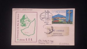 D)1974, URUGUAY, CENTENARY OF PAN DE AZUCAR, CERTIFIED AIR MAIL, SENT TO PARAGUA