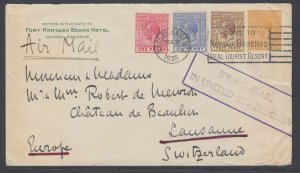 Bahamas, 1935 KGV Four Color Franking on Air Mail to US cover to Switzerland