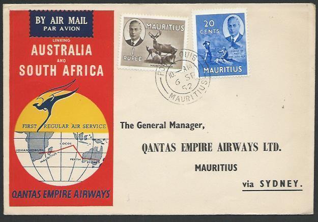 MAURITIUS 1952 Qantas first flight cover to Australia and return...........56505