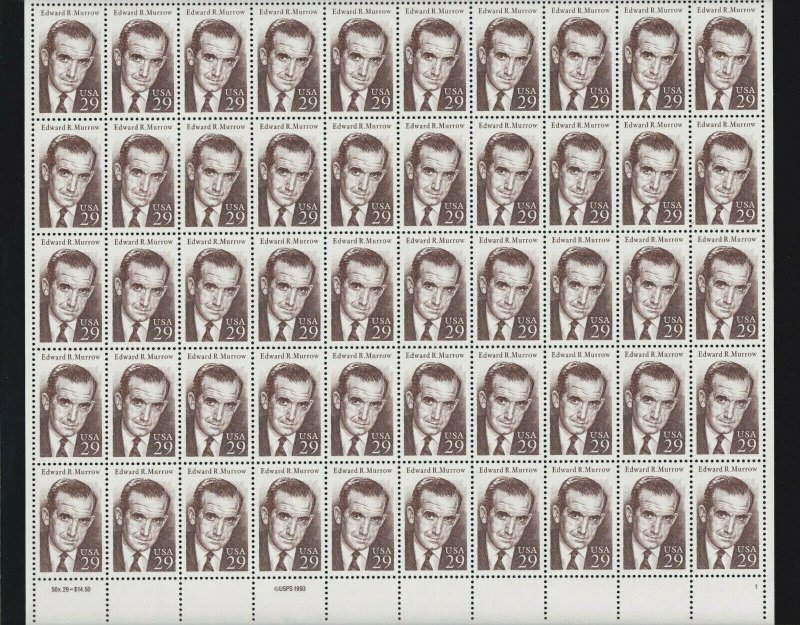 US 2812 29c Edward R. Murrow Mint Stamp Sheet OG NH