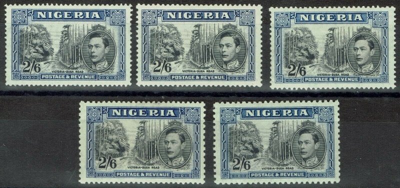 NIGERIA 1938 KGVI PICTORIAL 2/6 ALL PERFS AND SHADES