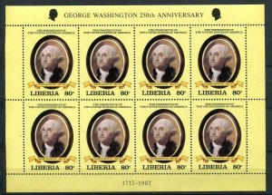 Liberia 1982 Mini-Sheet of 8 (Kleinbogen) US Presidents G.Washington MNH 9248