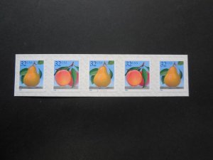 #2495-2495a 32c Peach-Pear PNC Strip of 5 Plate #V11111 MNH OG VF/XF