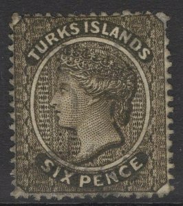 TURKS ISLANDS SG51 1881 6d OLIVE-BLACK USED