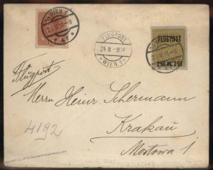 Austria 1918 1st Airmail Cover Wien Vienna Krakau Cracow Poland 93625