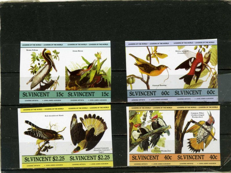 ST.VINCENT 1985 FAUNA/BIRDS SET OF 4 PAIRS STAMPS IMPERF.  MNH