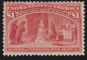 US 241 $1 Columbian Exposition Mint F-VF appr OG H w/ Weiss Cert SCV $1100