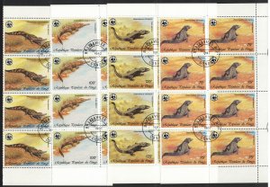 Congo WWF Crocodiles 4v Blocks of 8 A 1987 CTO SC#C367-C370 SG#1058-1061