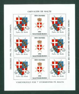 Denmark. Poster Stamp Sheet MH 1986. Danish Maltese,Souverain Order.Coats,Arms.