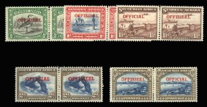 South West Africa #O23-27 Cat$63, 1951-52 Officials, set of five se-tenant pa...