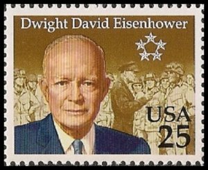 1990 President Dwight D Eisenhower Single 25c Postage Stamp, Sc #2513, MNH, OG