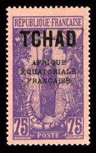 French Colonies, Chad #51a Cat$200, 1924 75c dark violet, with 60c surcharg...