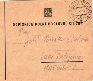 Czechoslovakia MILITARY RAILWAY POST Handstamp {No.16b} Card 1938 MA750