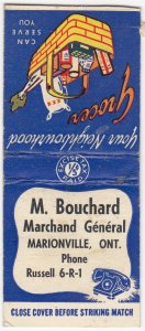 Canada Revenue 1/5¢ Excise Tax Matchbook M. BOUCHARD Marionville