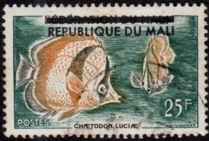 Mali 11 - Cto - 25fr Butterflyfish (Ovpt) (1961) (cv $0.80)