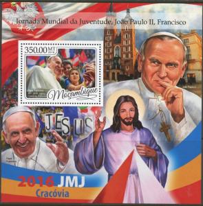 MOZAMBIQUE 2016 WORLD YOUTH DAY POPES FRANCIS & JOHN PAUL II  S/SHEET MINT NH