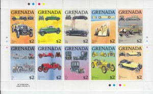 1988 Grenada Classic Automobiles MS10 (Scott 1614) MNH