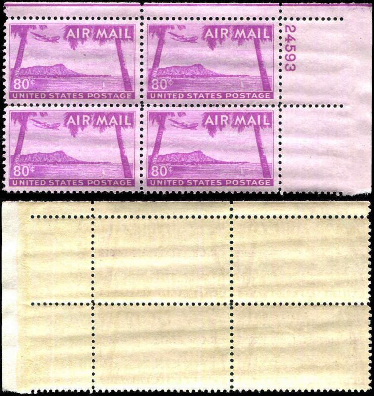 Air Mail Plate Block Scott #C46 80¢ Hawaii MNH OG Choice Top Right Position 
