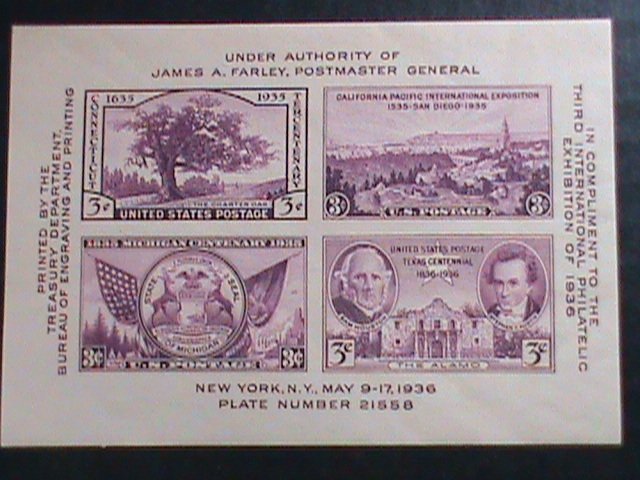 ​UNITED STATES-1936 SC# 778 3RD INTERNATIONAL STAMPS SHOW-VERY OLD IMPERF: S/S
