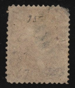 1862 Jefferson Sc 75 used 5c red brown single CV $425 faults