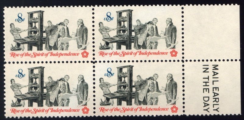 Scott #1476a Rise of the Spirit of Independence Block of 4 Stamps - MNH