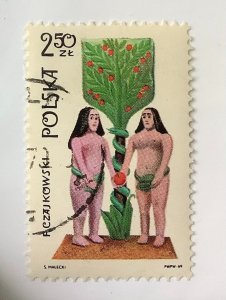 Poland 1969 Scott 1709 CTO - 2.50Zł, Folk Art Sculptures, Adam and Eve