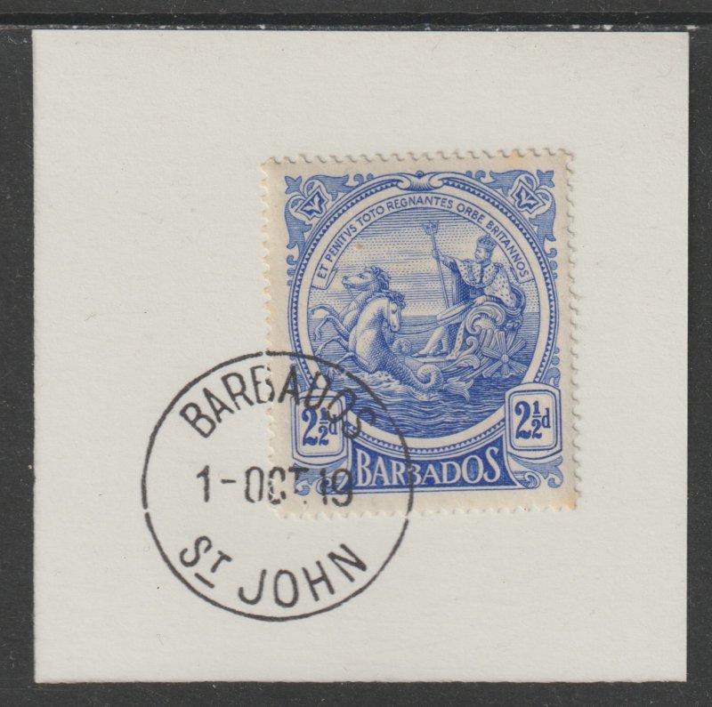 BARBADOS 1916 LARGE BRITANNIA 2.5d on piece with MADAME JOSEPH  POSTMARK