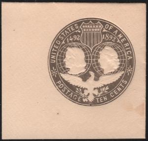 SC#U351 10¢ Columbus & Liberty Cut Square: Full Corner (1893) Unused