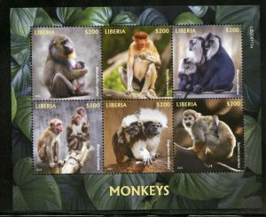 LIBERIA  2020 MONKEYS  SHEET MINT NH