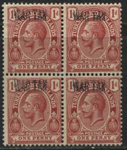 Turks & Caicos KGV 1917 1d War Tax Double Overprint in a block of 4 mint o.g.